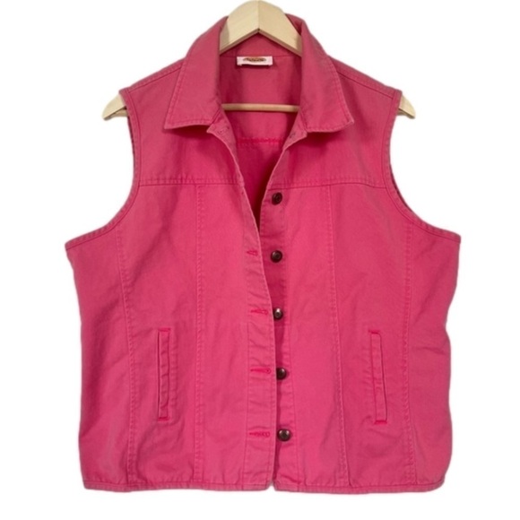 Vintage Talbots 1990s 100% Cotton-Denim Pink Vest Buttons Collared Size Large - Picture 1 of 10